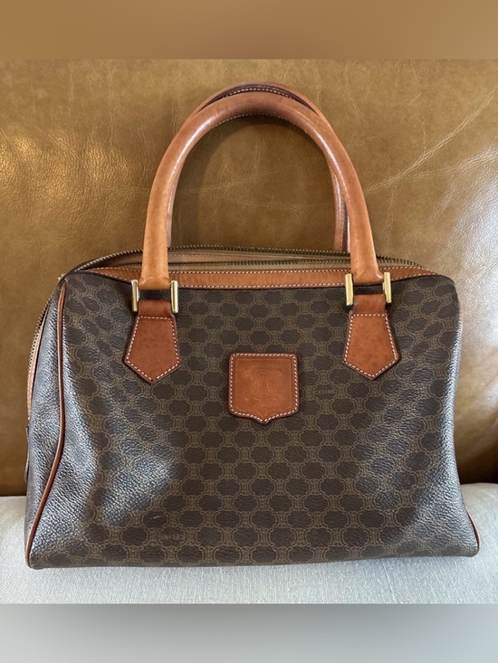 Celine Handbags - CELINE PVC Leather Mini Boston Bag Brown Camel Macadam Vintage